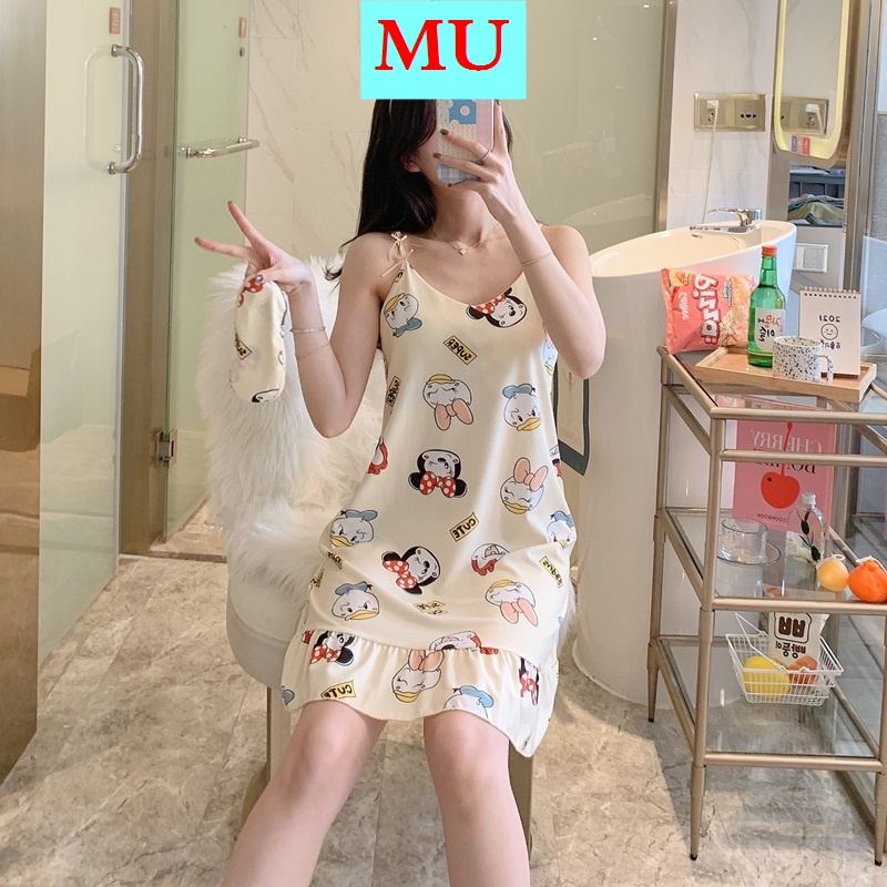 Đồ ngủ Cotton Hai Dây Có Mút Đệm Ngực In Họa Tiết Hoạt Hình Phong Cách Hàn Quốc Thời Trang Mùa Hè Cho Nữ
