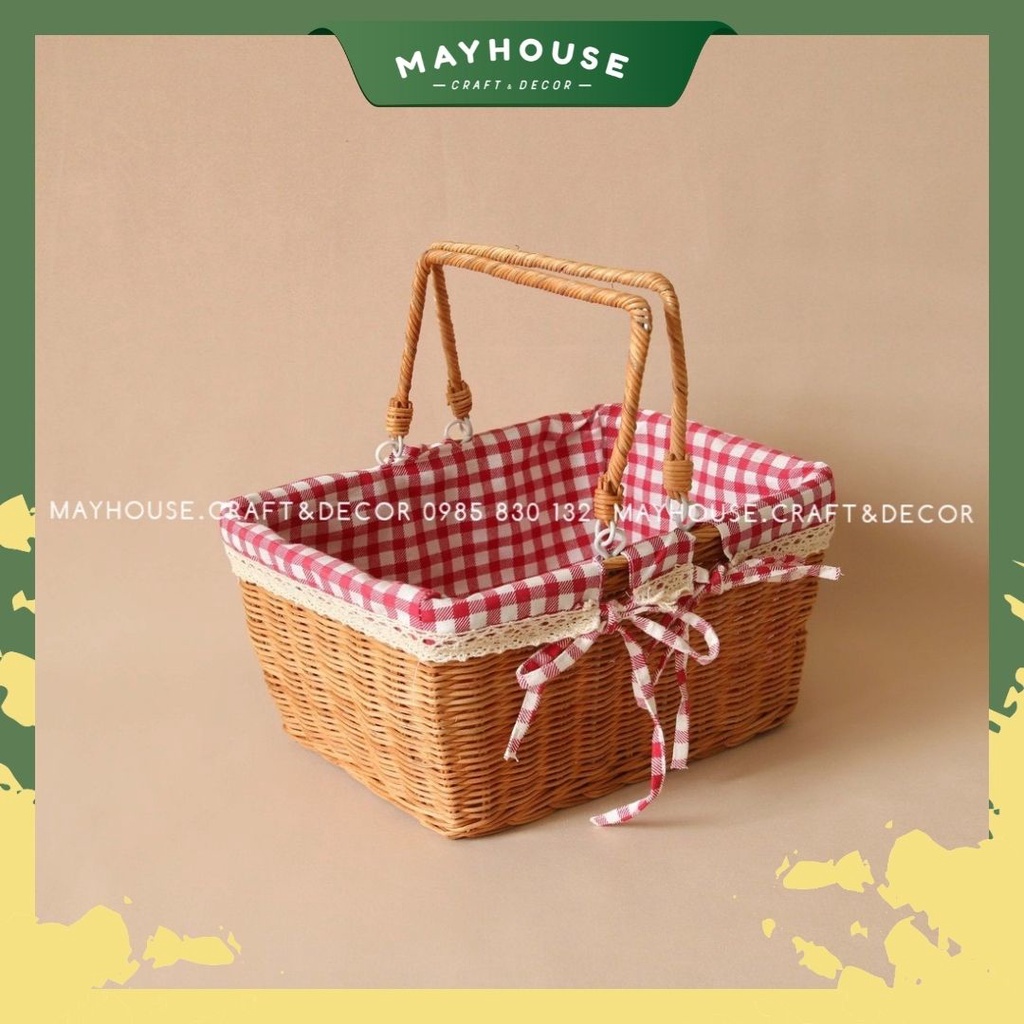 Giỏ Mây Picnic, kèm lót, Giá Rẻ T12, XƯỞNG MAYHOUSE, Đan Kỹ Bền, Giỏ Mây Phụ kiện Chụp ảnh Decor trang trí nhà | BigBuy360 - bigbuy360.vn