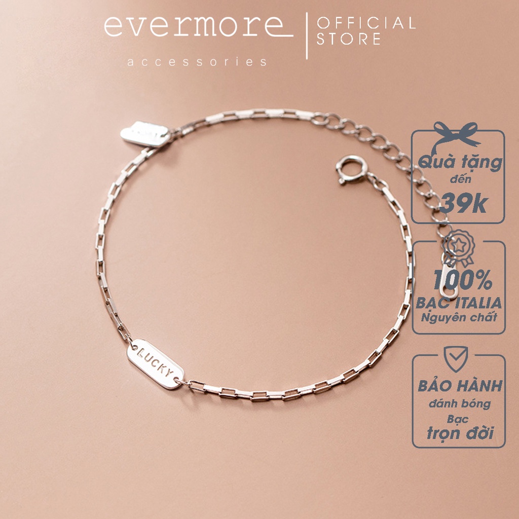Vòng tay bạc EVERMORE, lắc tay bạc Ý 925 chữ Lucky minimalist, thanh lịch - L010