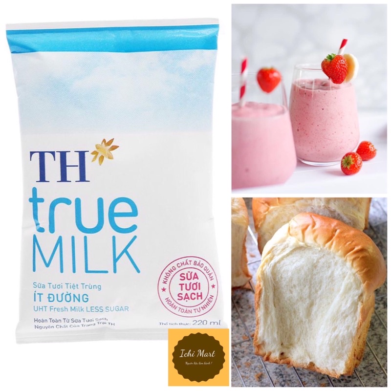 Sữa tươi ít đường TH True 220ml,Nguyên liệu dùng làm bánh và pha chế,sữa tươi dùng trực tiếp,làm bánh mì