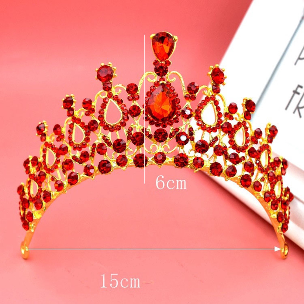 Vương miện cài tóc cô dâu đính đá màu đỏ thiết kế sang trọng