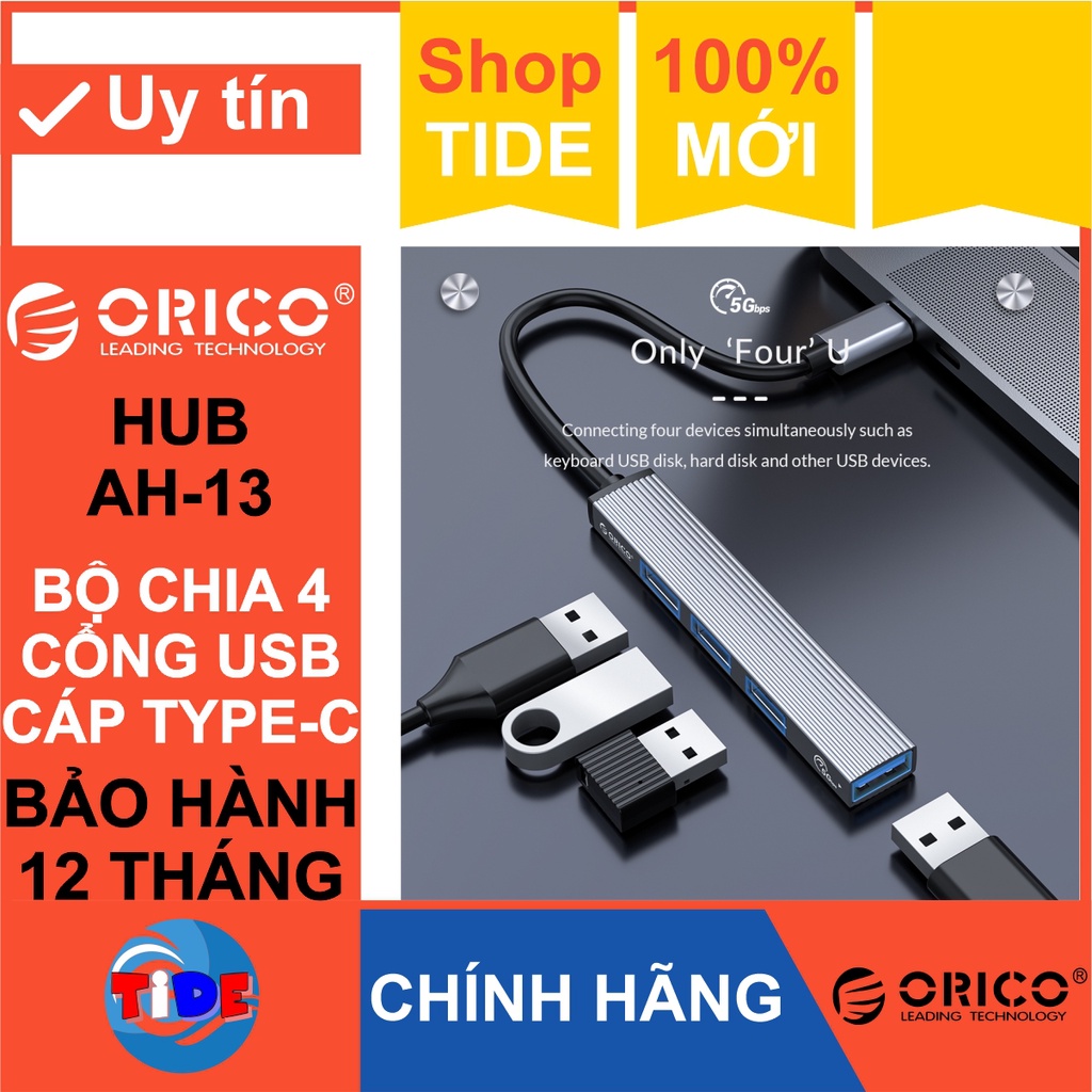 Hub Orico AH-13 – Bộ chia 4 cổng USB 3.0 Cáp đầu vào Type-C ( Type-C To USB3.0 HUB ) – Bảo hành 12 tháng