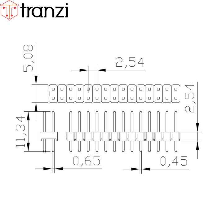 Giăm cắm 2.54mm đôi đực thẳng 2x40P 11.34mm đen - túi  5 cái