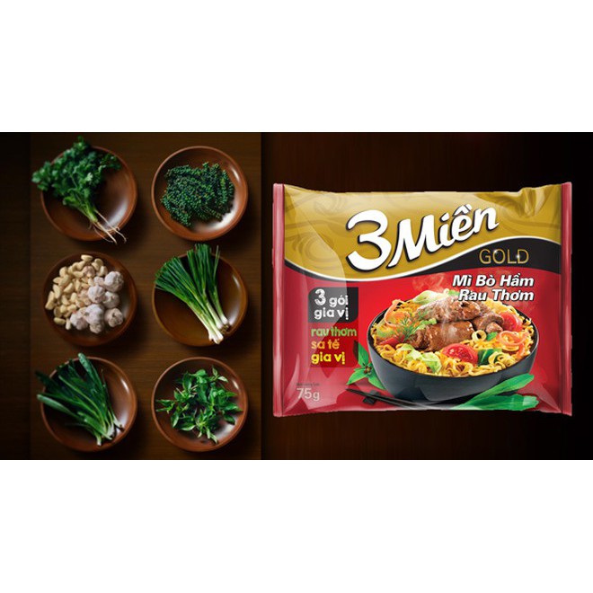 Mì 3mien gold bò hầm rau thơm 75g x 30 gói | BigBuy360 - bigbuy360.vn