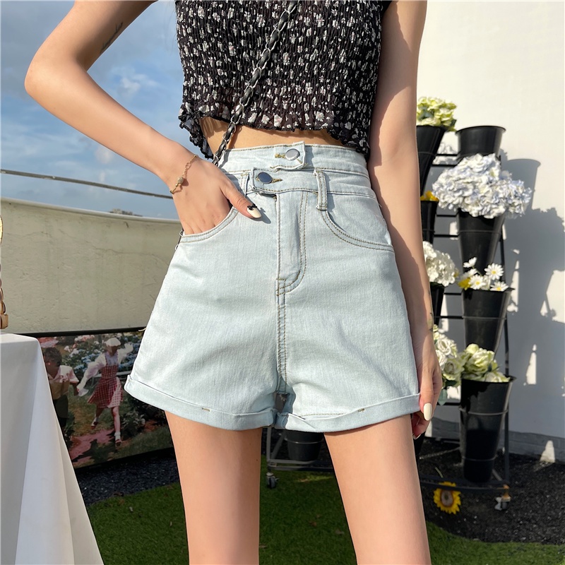 Quần short SUXI denim lưng cao đơn giản dễ phối đồ thời trang xuân hè cho nữ