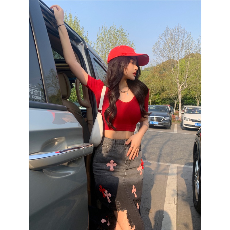 Áo Thun Tay Ngắn Cổ Chữ V Thời Trang Hàn Quốc Sành Điệu Cho Nữ