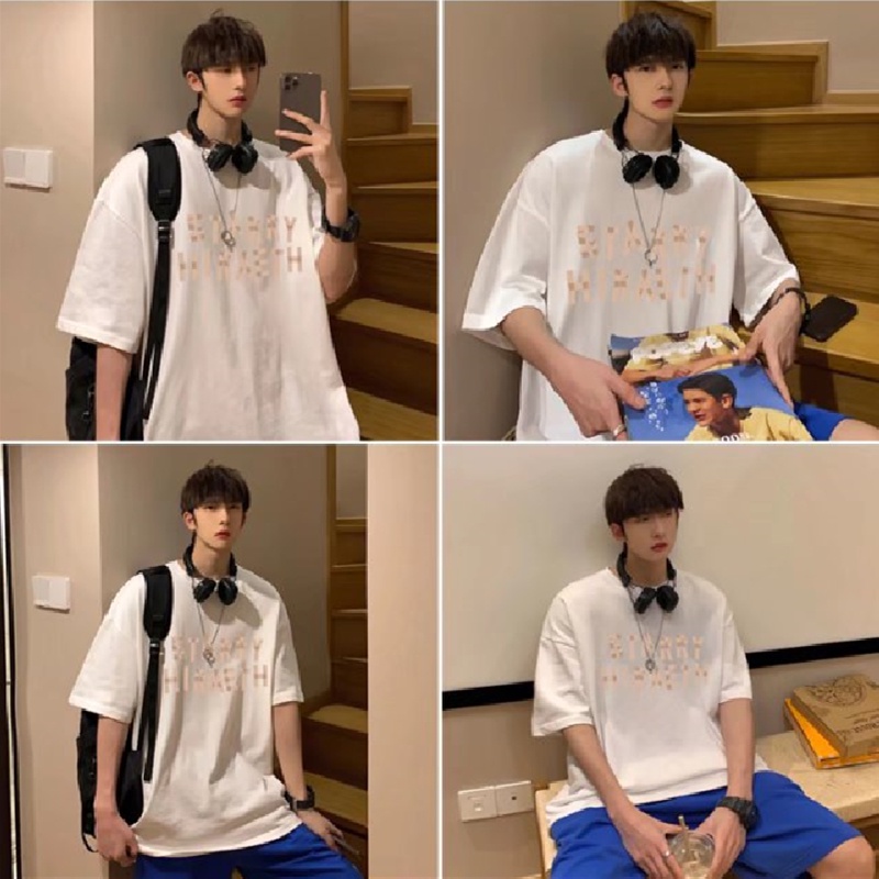 Áo Thun Nam Dáng Rộng In Chữ Phong Cách Nhật Bản Thời Trang Mùa Hè Cỡ M-8XL