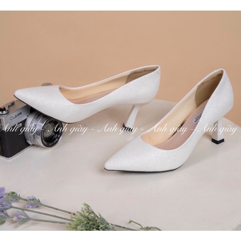 CG20 - Giày cao gót mũi nhọn nhũ xước gót kim loại 7cm hàng Việt Nam , giày cưới, đi làm , đi chơi( ảnh thật, kèm video)