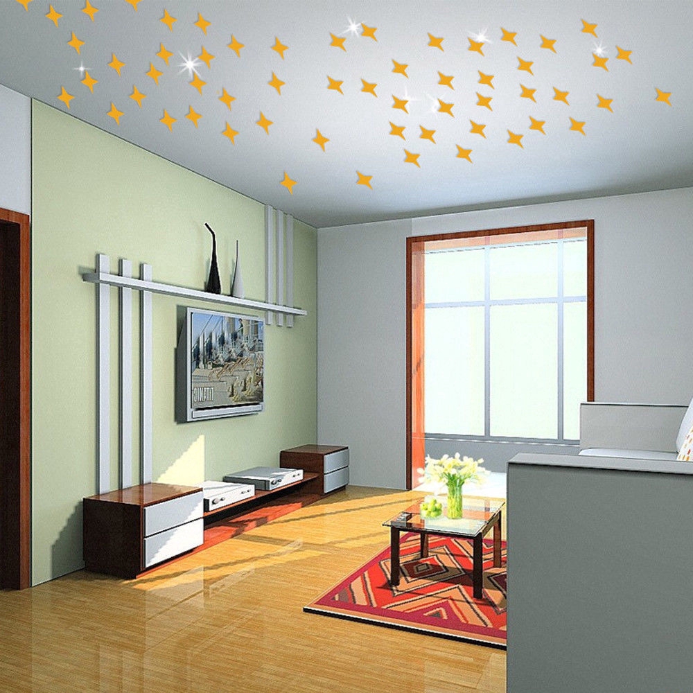 50pcs 3D Mirror Wall Acrylic Sticker Star Shaped DIY Art Mural Home Room Decor