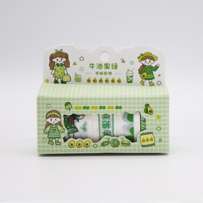 Hộp 4 cuộn băng dính trang trí đồ dùng cá nhân hình cô gái và món ăn siêu cute BAG U BANGDINHCOGAI4