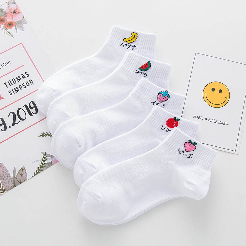 Tất vớ trắng cổ ngắn nữ họa tiết dễ thương, chất liệu vải co giãn bốn chiều - Sope Shop
