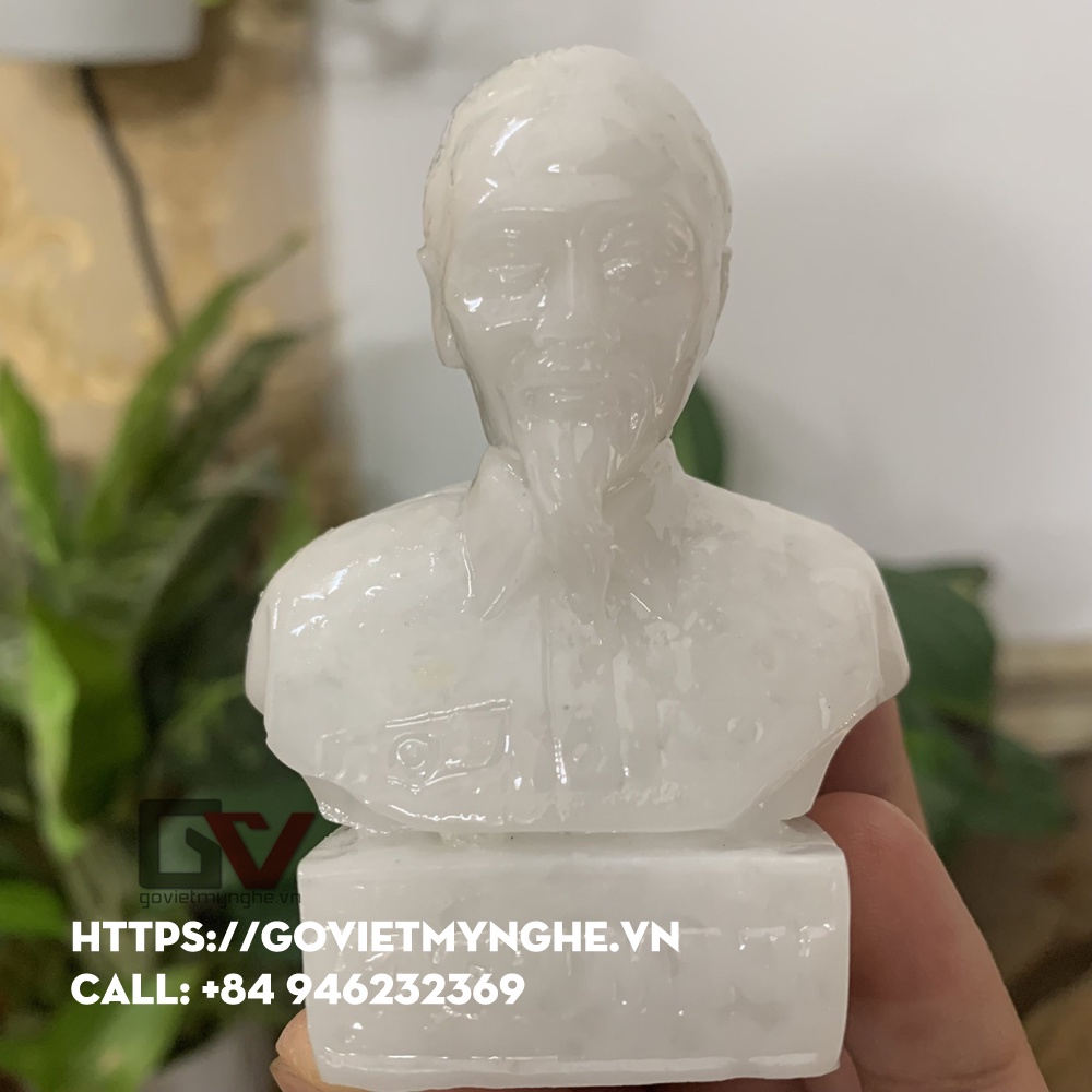 Tượng đá chân dung bán thân Bác Hồ Chủ Tịch Hồ Chí Minh - Chiều cao 8cm - Cỡ mini - Màu trắng đá non nước