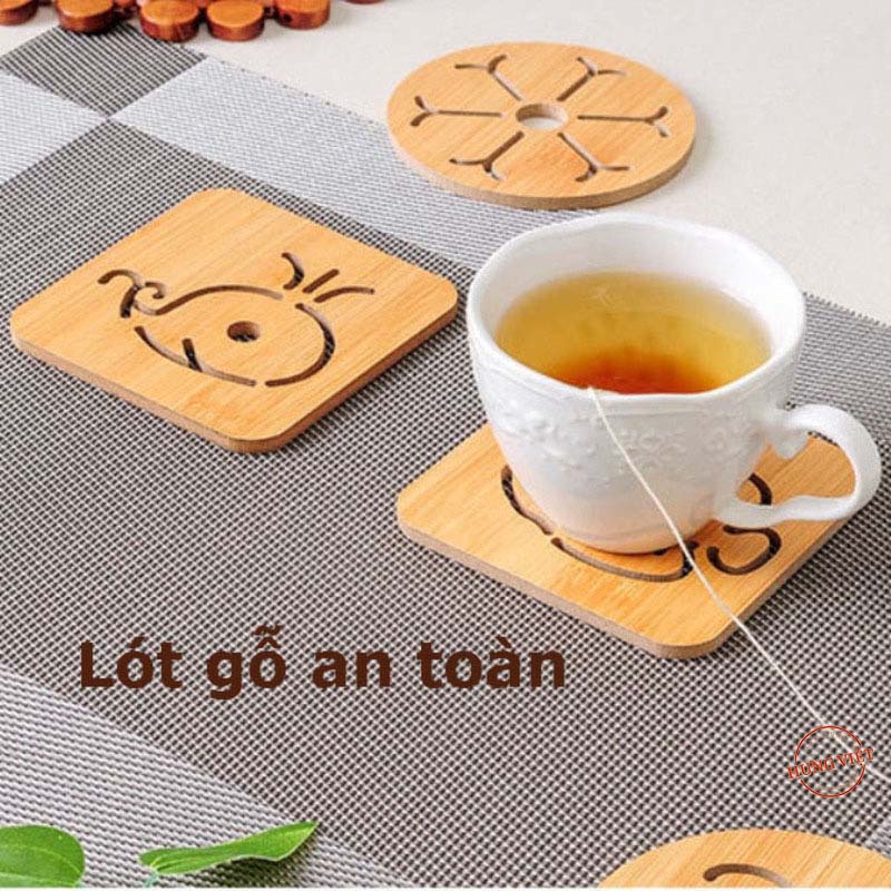 Miếng Gỗ Cách Nhiệt Lót Ly, Cốc, Chén Nhiều Hình Ngộ Nghĩnh size 9x9cm [LOT LY GO NHO]