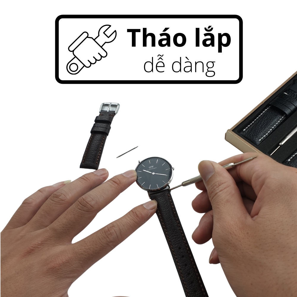 Dây da đồng hồ Vnstrap dây đồng hồ 18mm 20mm 22mm handmade da bò đeo gia xịn cao cấp đẹp giá rẻ nhập khẩu 3 màu A32