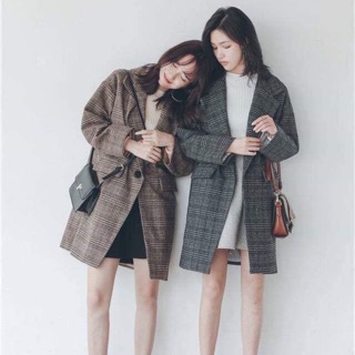 Áo khoác dạ caro 2 lớp nữ ulzzang hàn quốc form rộng