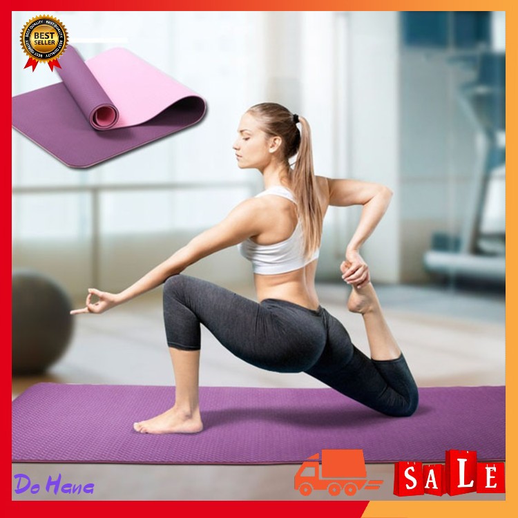 Thảm Tập Yoga 2 Lớp TPE Dày, Thảm Yoga Chống Trơn Trượt, Độ Bám Cao, Dễ Dàng Giặt Sạch