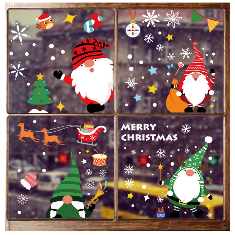 Bộ nhãn dán cửa sổ tường nhà trang trí hình ông già Noel tuần lộc cây thông Giáng sinh DIY dễ thương | BigBuy360 - bigbuy360.vn