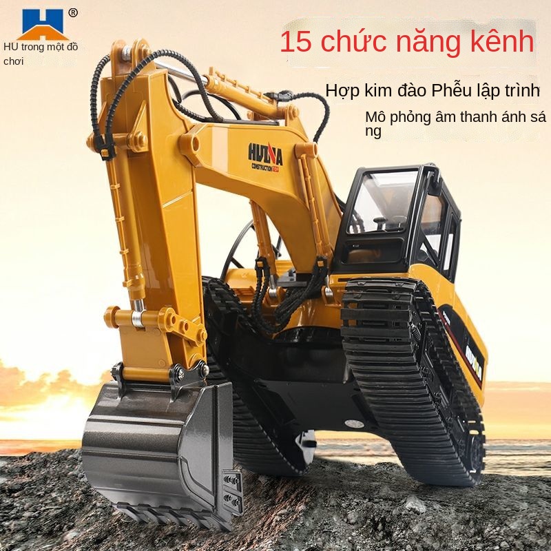 Máy xúc mô phỏng điện xe kỹ thuật sạc xe đồ chơi trẻ em mô hình thực tế máy xúc điều khiển từ xa hợp kim