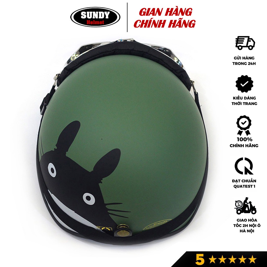 Mũ bảo hiểm xe máy SUNDY thời trang, họa tiết Mèo Totoro cute, kiểu dáng nửa đầu 1/2 Freesize