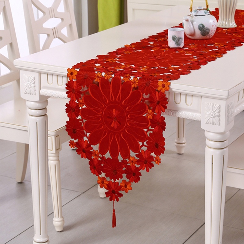1 Khăn Trải Bàn Vải Polyester Thêu Hoa Đỏ Phong Cách Giáng Sinh