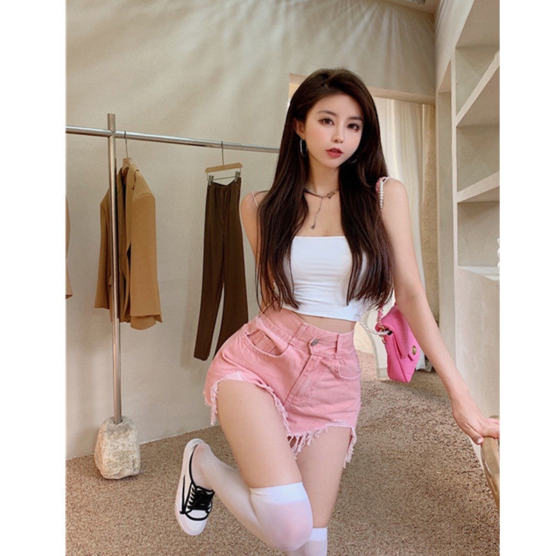 Denim Shorts Women Plus SizeHole Irregular Whiskers Jeans Thin High Waist Slim Hot Pants