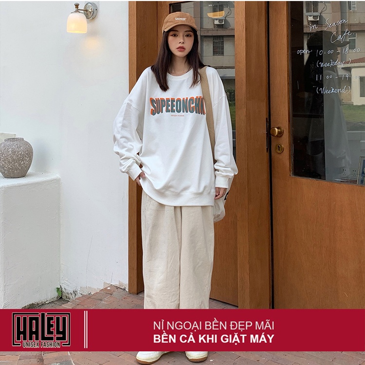Áo Sweater SUPEGON Nam Nữ unisex phong cách Hàn Quốc cá tính, Chất nỉ bồng đẹp HALEY HD340