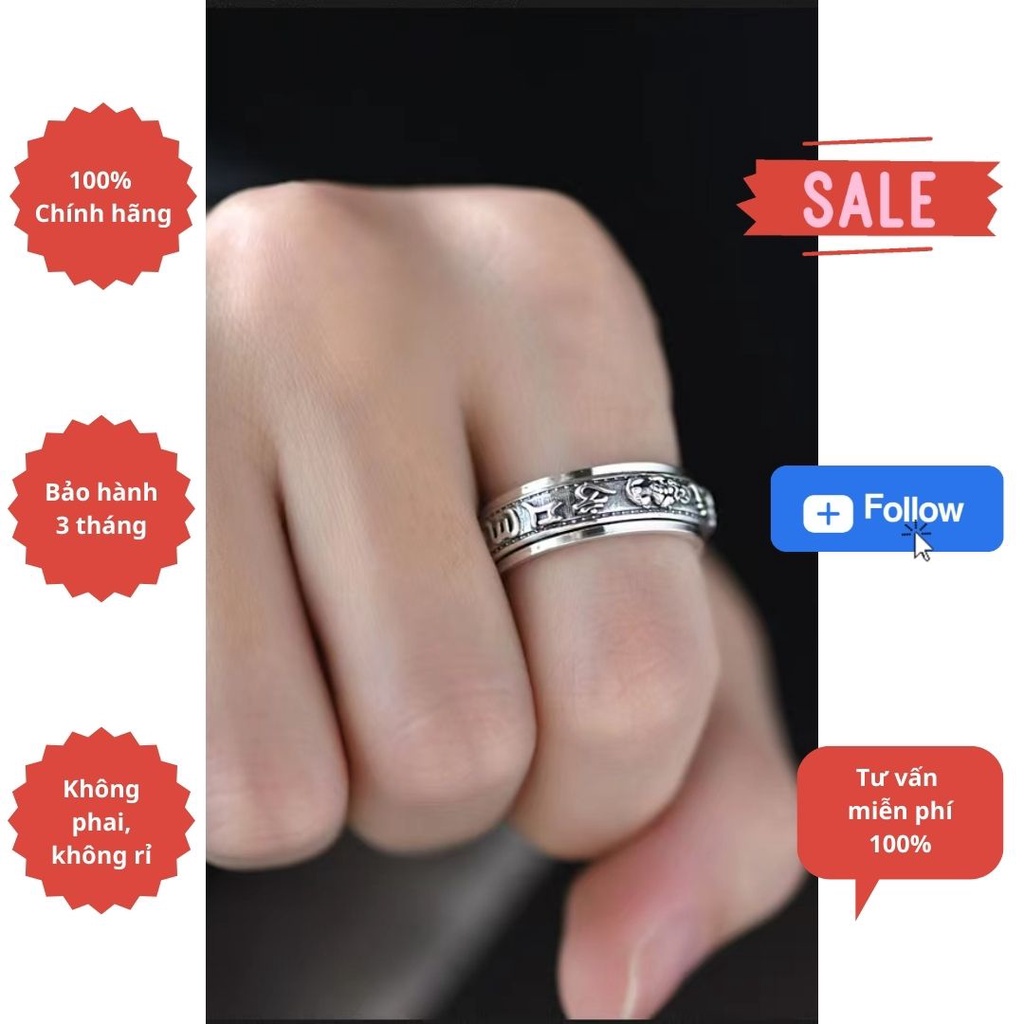 Nhẫn, nhẫn nam, nhẫn bạc S925 nhẫn cặp đôi nam và nữ mô hình thần chú sáu ký tự xoay giải nén. Mã N07