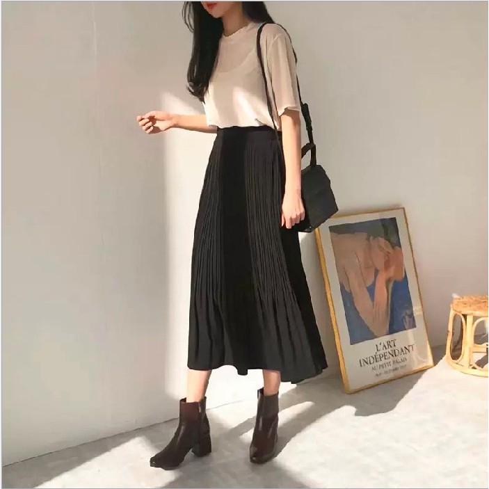 Chân váy dài xếp ly, midi, freesize 70cm 42~62kg, chân váy xếp ly dài công sở M03 | WebRaoVat - webraovat.net.vn