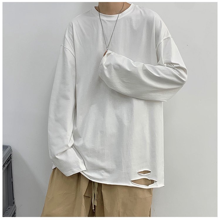 Áo Thun nam MANTO Áo phông dài tay from rộng unisex cá tính năng động với điểm nhấn rách gấu áo phá cách