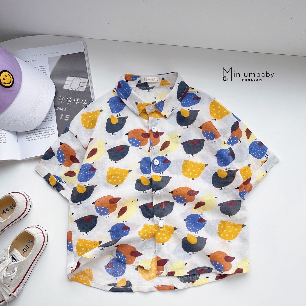 Áo sơ mi cộc tay/ tay lỡ cho bé mặc mùa hè, họa tiết bé trai, bé gái họa tiết ô tô, trái cây miniumbabyfashion A1212