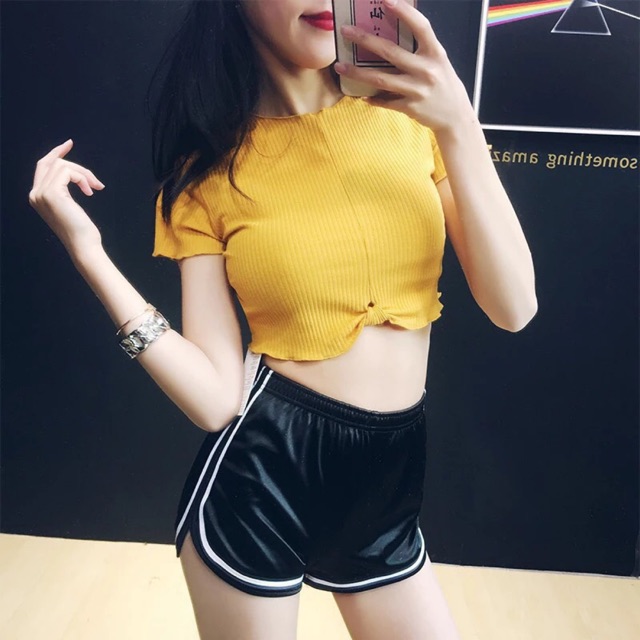 Áo croptop xoắn nơ cao cấp y hình