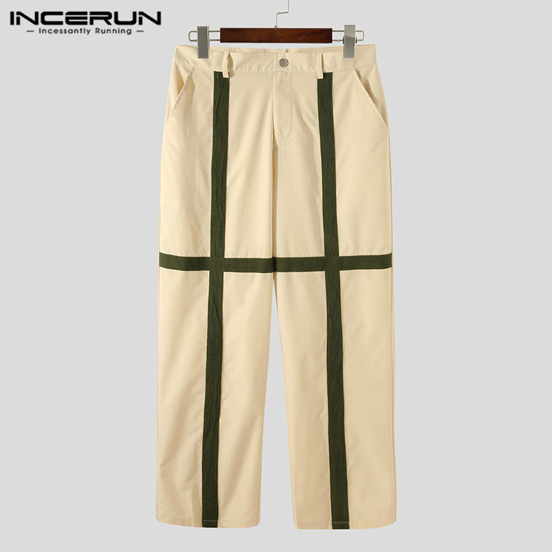 Quần Ống Rộng Incerun Màu Trơn In Chữ Thập Cho Nam