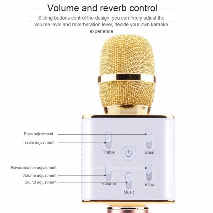 [Hàng Chuẩn] Micro Hát Karaoke Kiêm Loa Ngoài Bluetooth Q7 Vàng @@ @@