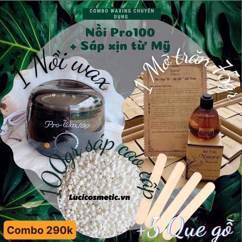 Combo triệt lông sáp wax nóng wax lông, nồi nấu sáp Pro-wax 100 và mỡ trăn nguyên chất 100ml tặng kèm sáp wax lông