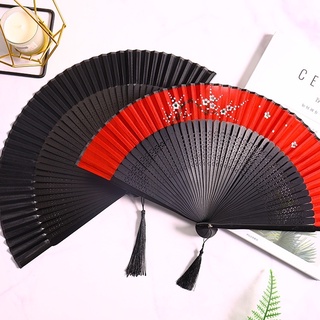 Quạt cổ trang dây tuyến, quạt xếp cầm tay phong cách Trung hoa Hồng Lam