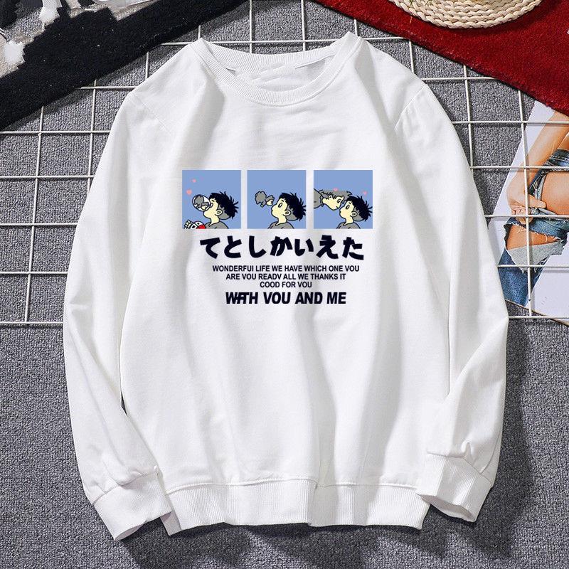 Áo sweater dáng rộng cổ tròn in họa tiết hoạt hình phong cách Hàn Quốc dành cho nam