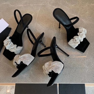 Giày Sandal Cao Gót Hở Ngón Mũi Vuông Đính Đá Phong Cách Mới Thời Trang Xuân Hè Cho Bạn Gái