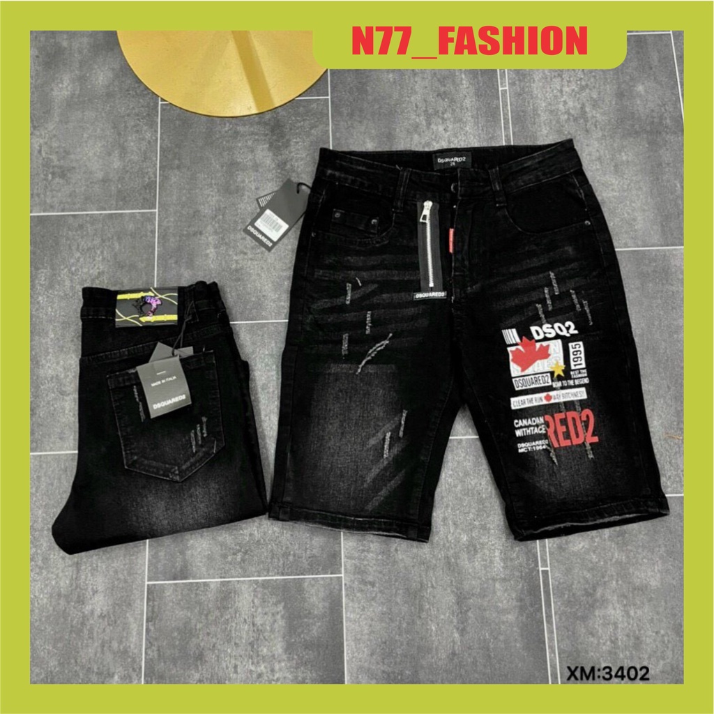 Quần short jean nam đen phối khóa kéo lệch chất bò vải dày co dãn mẫu mới nhất cao cấp