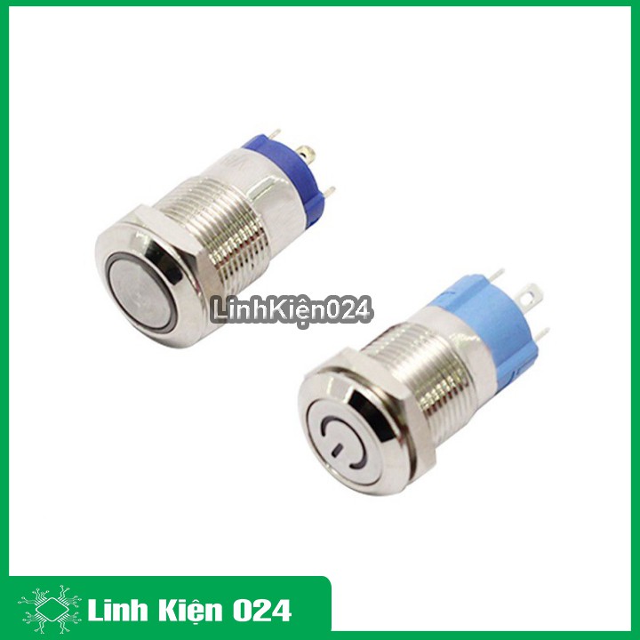 Nút Nhấn Đề Sắt Chống Nước Có Đèn Báo 12VDC-12mm Nhấn Nhả