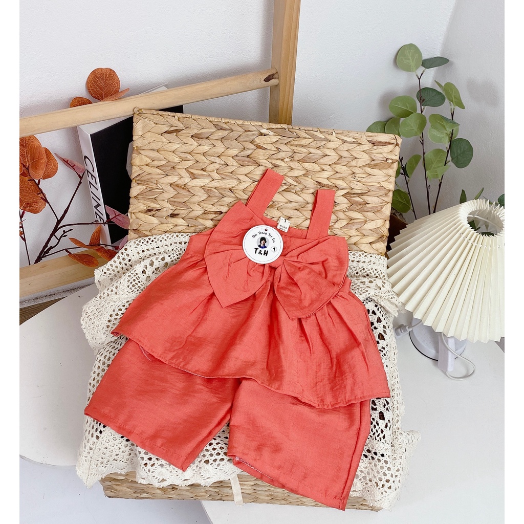 SET44 - Bộ bé gái, bộ đũi bé gái mùa hè, 2 dây nơ ngực cho bé từ 8-18kg