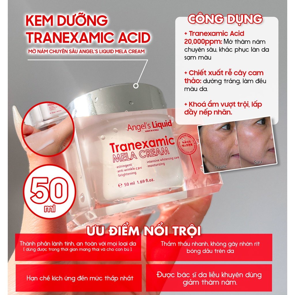 Kem Dưỡng Tranexamic Acid Mờ Nám Chuyên Sâu Angel's Liquid Mela Cream 50ml