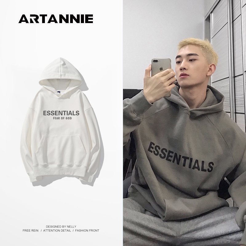 ARTANNIE Essentials Áo len có mũ trùm đầu In chữ dày cộng với lông cừu Áo len có mũ trùm đầu Unisex Đường phố Cao cấp Hợp thời trang Lỏng lẻo Cặp đôi mặc