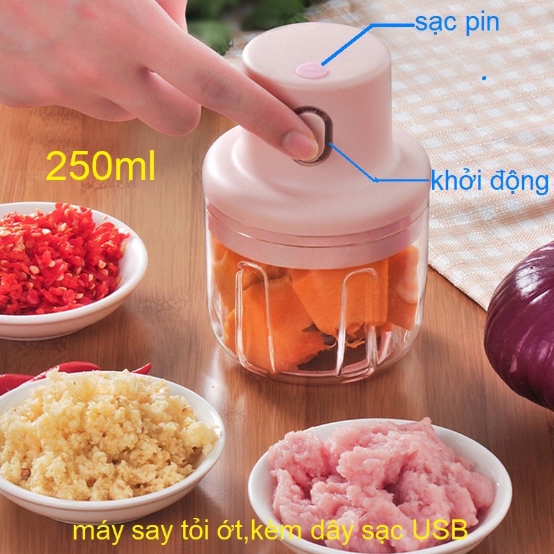 Máy xay tỏi ớt, thịt mini tự động ( xay tay) loại xạc pin.