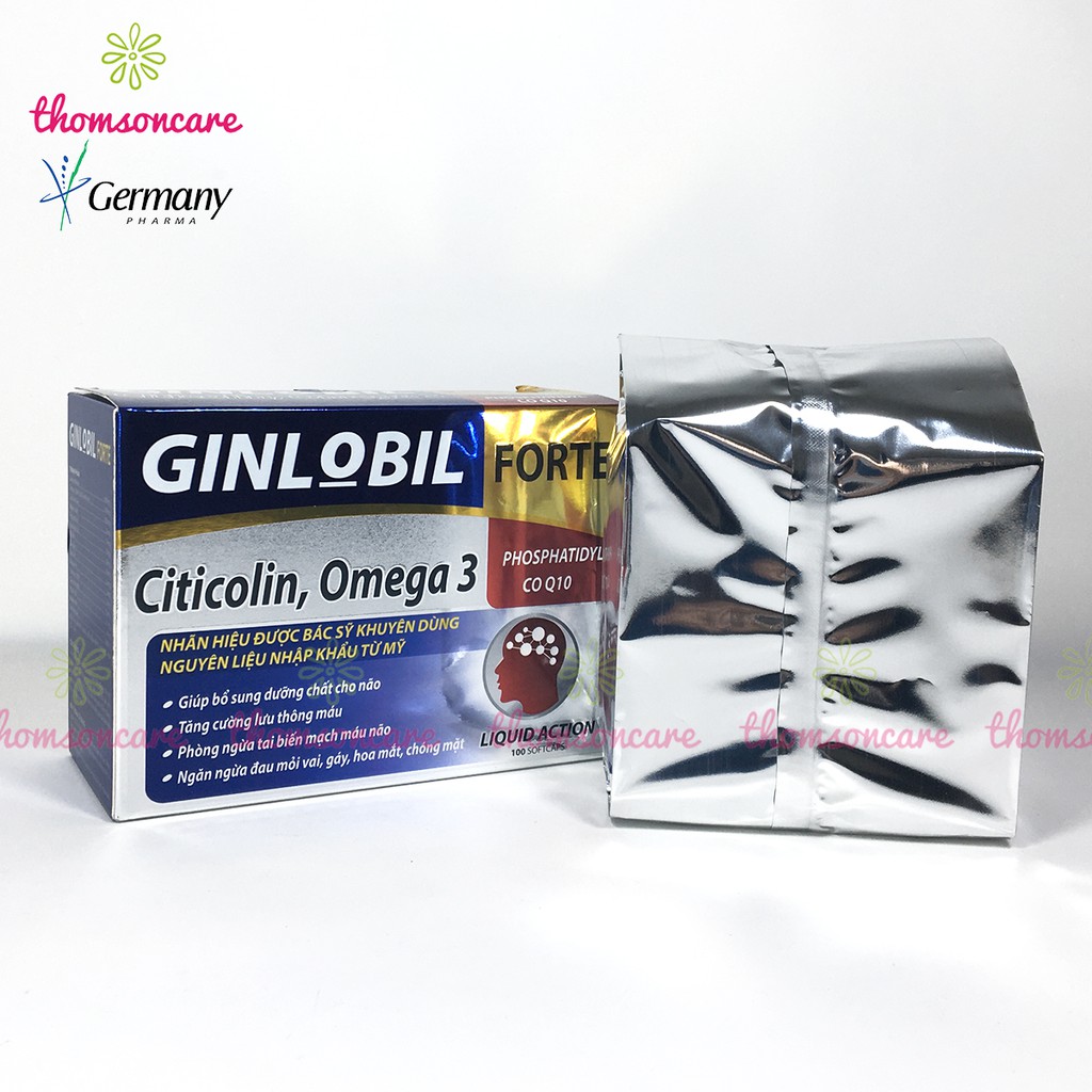 Ngăn ngừa tai biến mạch máu não, tiền đình - Ginlobil Forte Hộp 100v từ Ginkgo Biloba, Omega 3 và cao đinh lăng