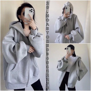 (LOẠI 1) ÁO KHOÁC NỈ TRƠN OVERSIZE TAY PHỒNG - HOODIE Nỉ KHOÁC ZIP XÁM Dày Dặn Nam Nữ Form Rộng