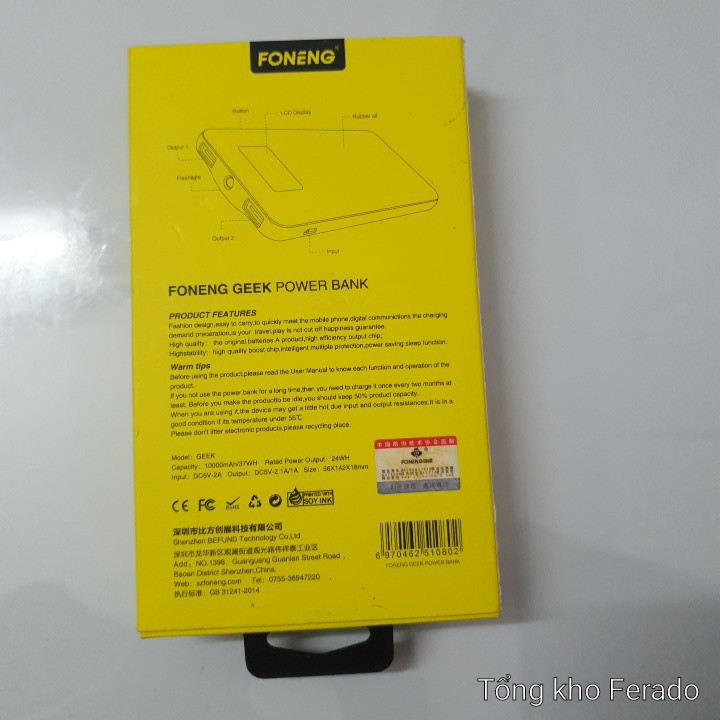 Sạc dự phòng FONENG GEEK 10000mAh chính hãng - sạc nhanh đảm bảo an toàn