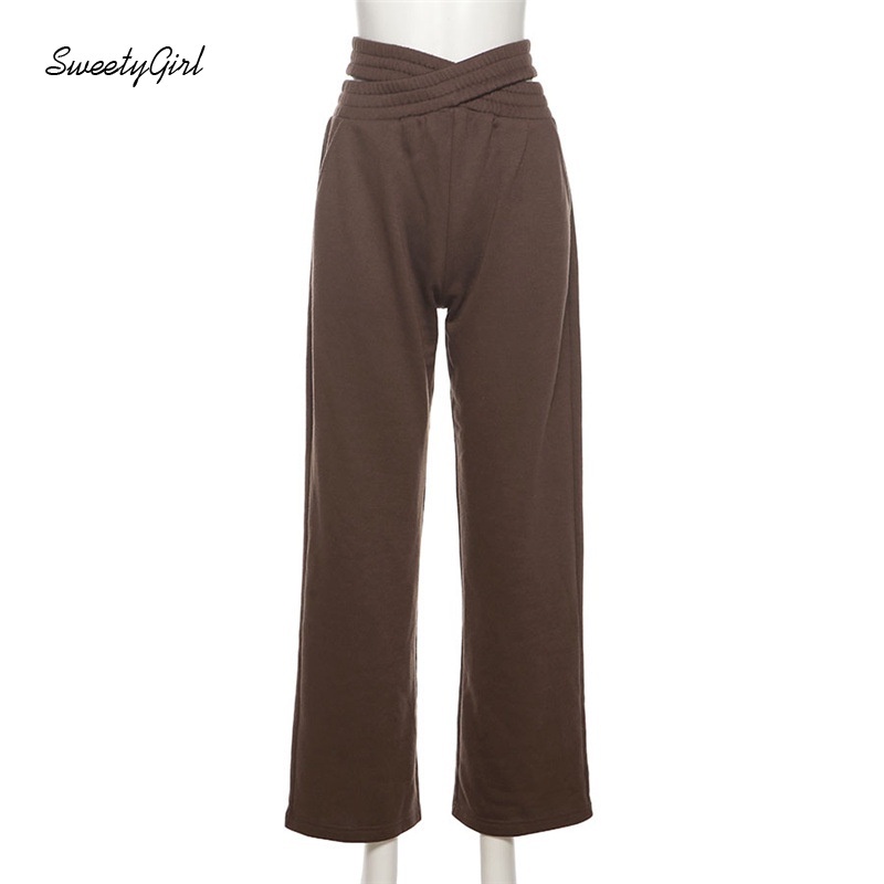 Áo croptop tay dài cổ cao có khóa kéo / Quần dài ống rộng lưng cao màu sắc thời trang cho nữ