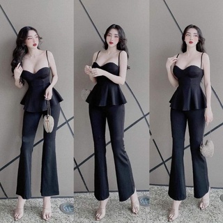 Set quần loe + áo hai dây cúp ngực chanh xả