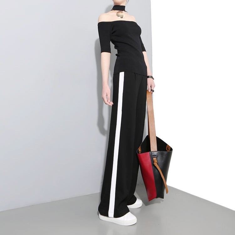 Quần dài ống rộng kẻ sọc hai bên thời trang cho nữ | BigBuy360 - bigbuy360.vn