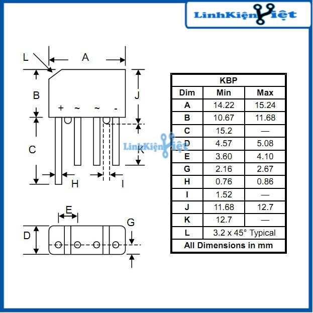 Diode Cầu 2A Dẹt ( KBP206 2A 600)